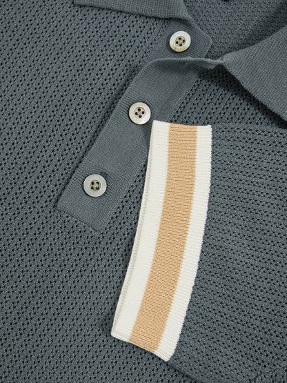 Reiss | Ché Cotton Knit Polo Shirt in Airforce Blue