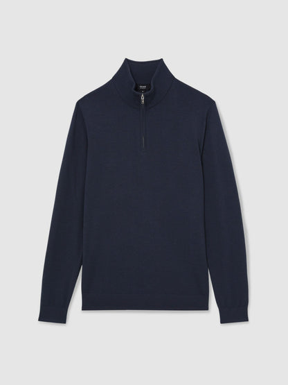 Reiss Merino Wool Half-Zip Jumper in Midnight Navy