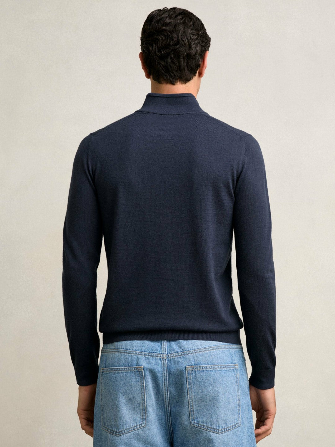 Reiss Merino Wool Half-Zip Jumper in Midnight Navy