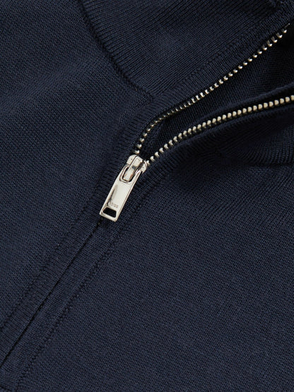 Reiss Merino Wool Half-Zip Jumper in Midnight Navy