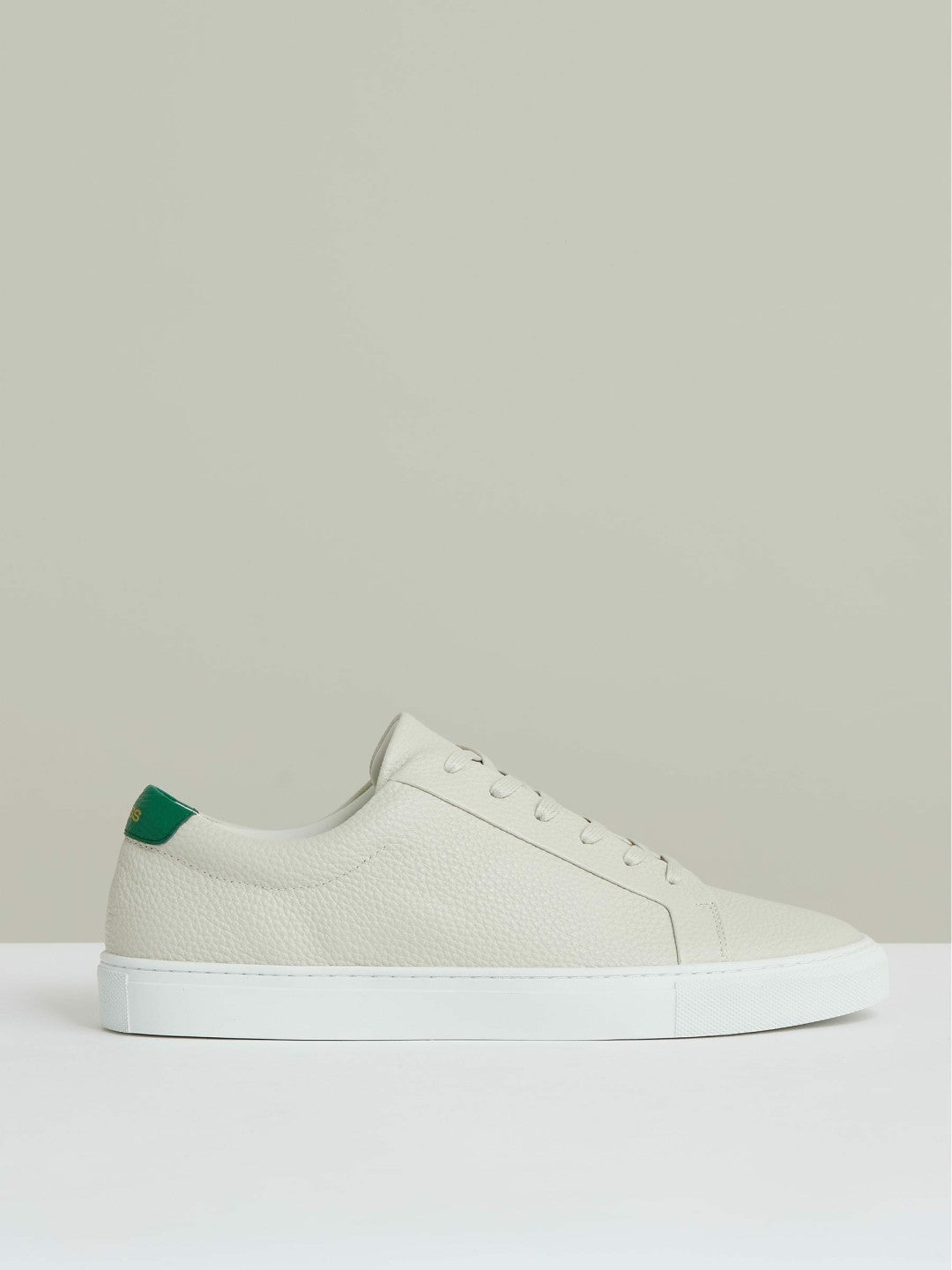 Reiss Tumbled-Leather Low-Top Trainers in Off White/Green