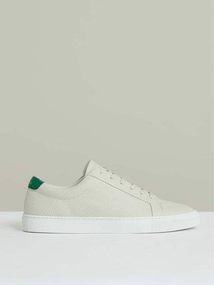 Reiss Tumbled-Leather Low-Top Trainers in Off White/Green