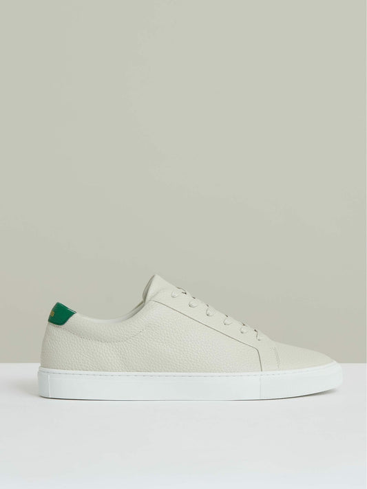 Reiss Tumbled-Leather Low-Top Trainers in Off White/Green