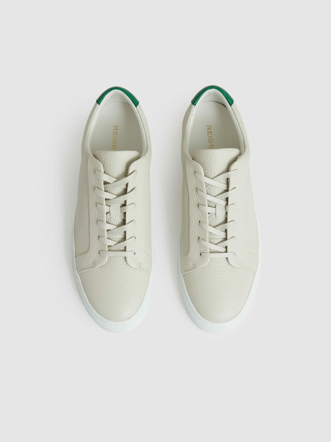 Reiss Tumbled-Leather Low-Top Trainers in Off White/Green