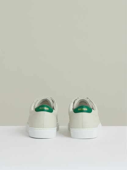 Reiss Tumbled-Leather Low-Top Trainers in Off White/Green