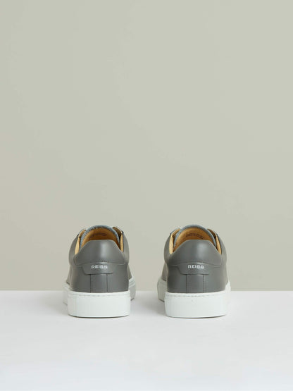 Reiss Leather Low-Top Trainers in Graphite Grey