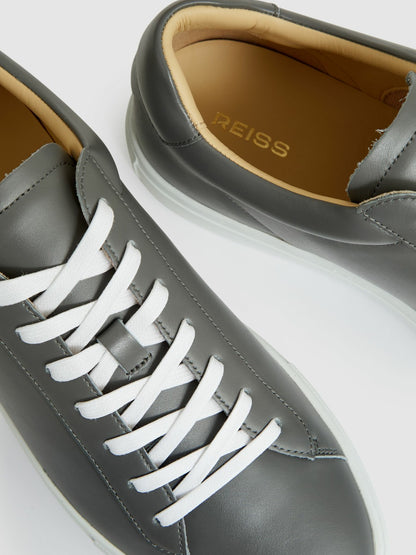 Reiss Leather Low-Top Trainers in Graphite Grey