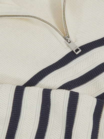 Reiss 3-9 yrs Cotton-Blend Stripe Half-Zip Jumper in White