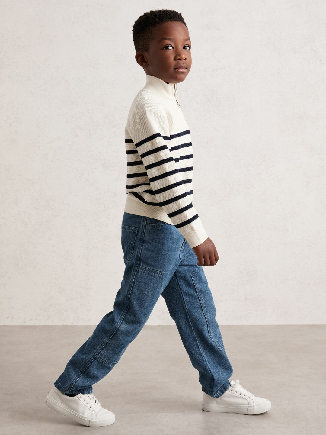 Reiss 9-13 yrs Cotton-Blend Stripe Half-Zip Jumper in White