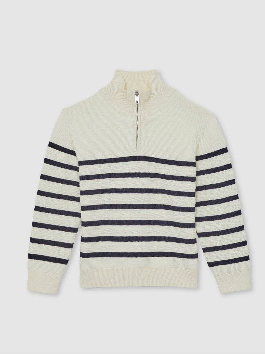Reiss 9-13 yrs Cotton-Blend Stripe Half-Zip Jumper in White