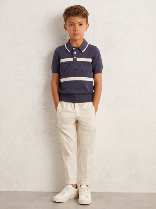 Reiss 3-9 yrs Cotton Logo-Embossed Knit Polo Shirt in Indigo Blue/White