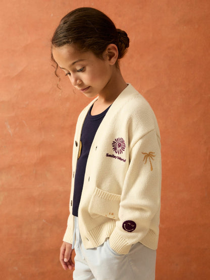 Reiss 13-14 yrs SmileyWorld Embroidery Cardigan Unisex Fit in Off White