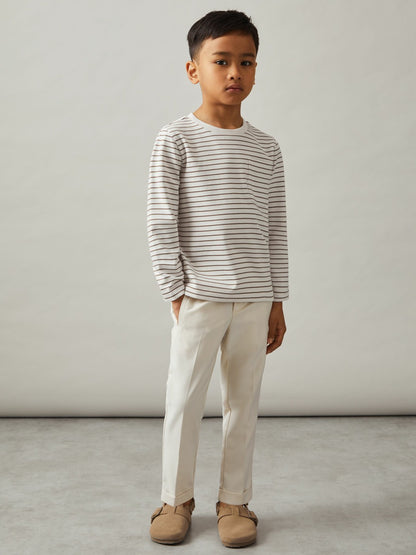 Reiss 9-13 yrs Stretch-Cotton Stripe T-Shirt in Off White/Camel
