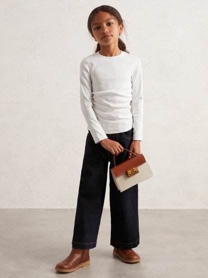Reiss 4-9 yrs Cotton Ruched Long-Sleeve T-Shirt with Stretch in Ivory