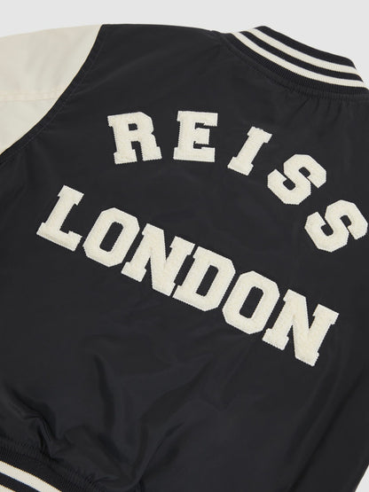 Reiss 3-9 yrs Colour-Block Varsity Bomber Jacket in Navy/ Off White