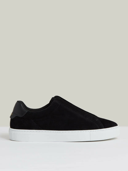 Reiss Suede Slip-On Elasticated Trainers in Black