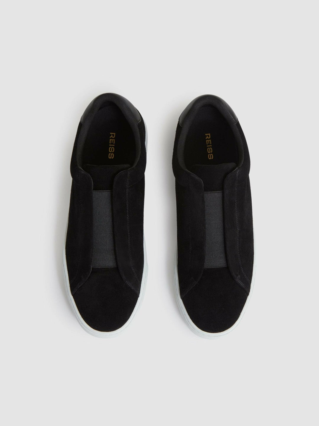 Reiss Suede Slip-On Elasticated Trainers in Black