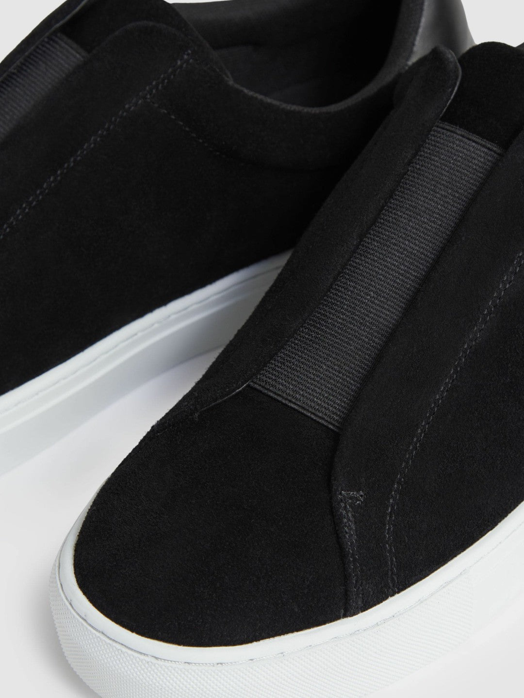 Reiss Suede Slip-On Elasticated Trainers in Black