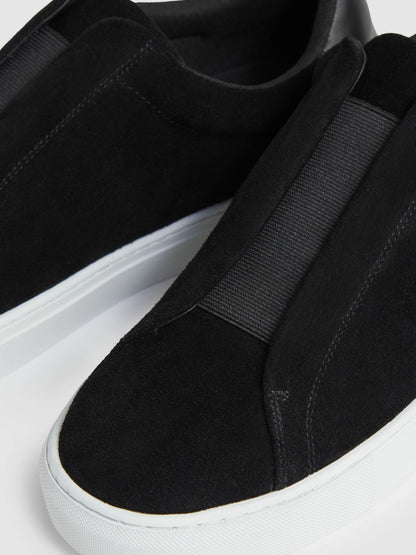 Reiss Suede Slip-On Elasticated Trainers in Black
