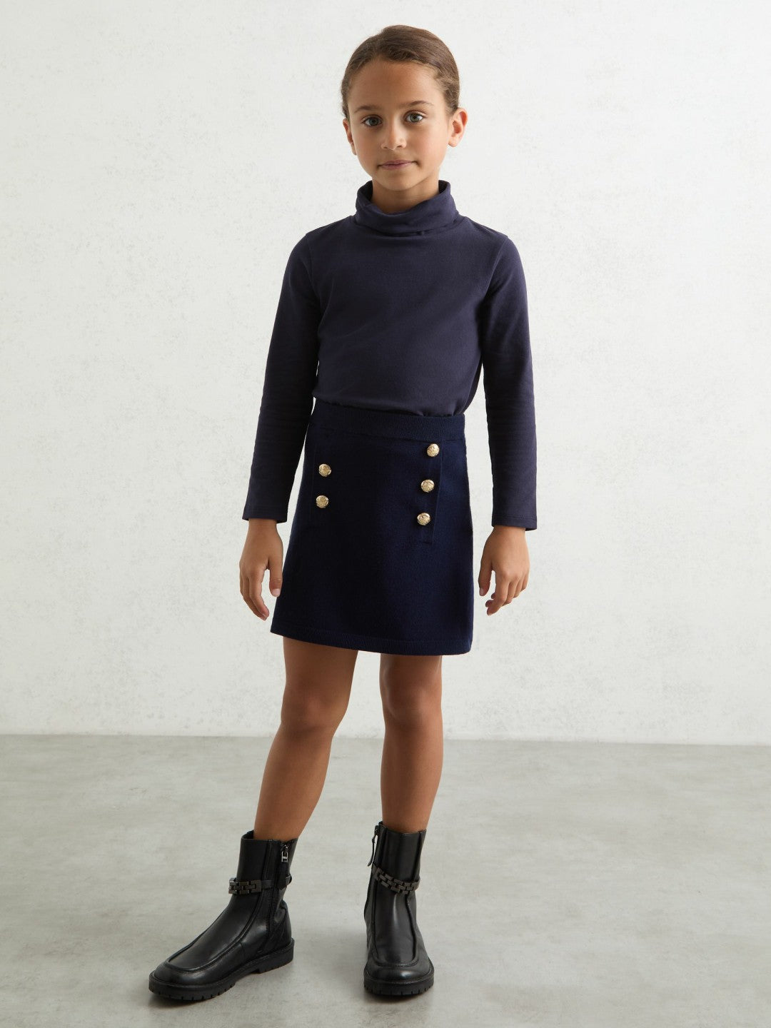 Reiss 13-14 yrs Cotton-Jersey Roll-Neck Top with Stretch in Navy