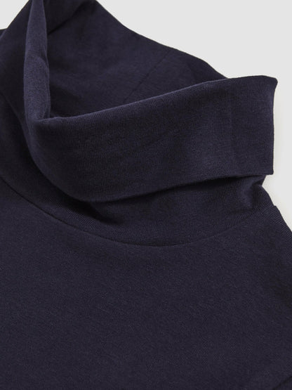 Reiss 13-14 yrs Cotton-Jersey Roll-Neck Top with Stretch in Navy