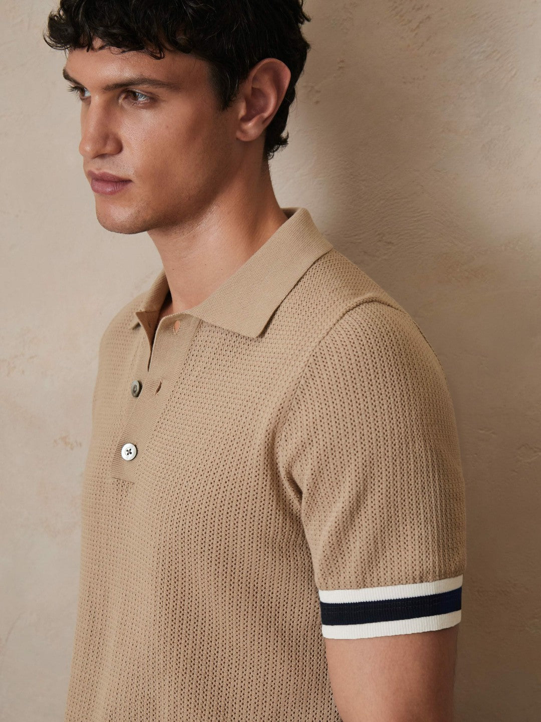 Reiss | Ché Cotton Knit Polo Shirt in Camel Brown