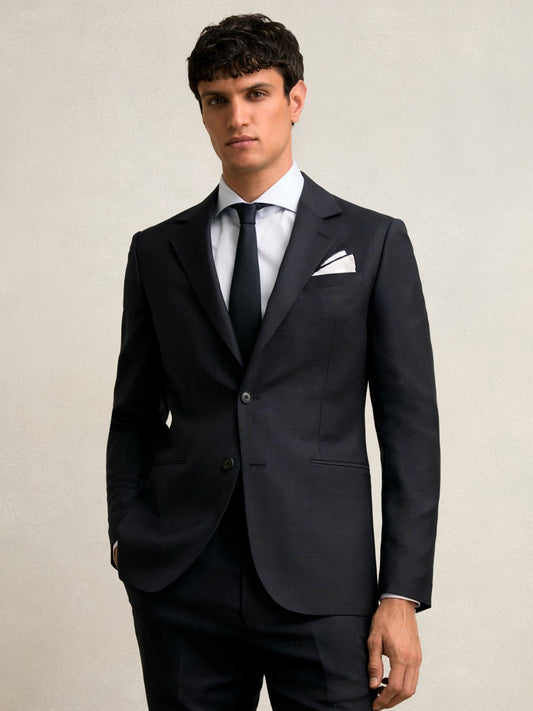 Reiss Slim-Fit Wool Single Breasted Check Suit Blazer in Navy
