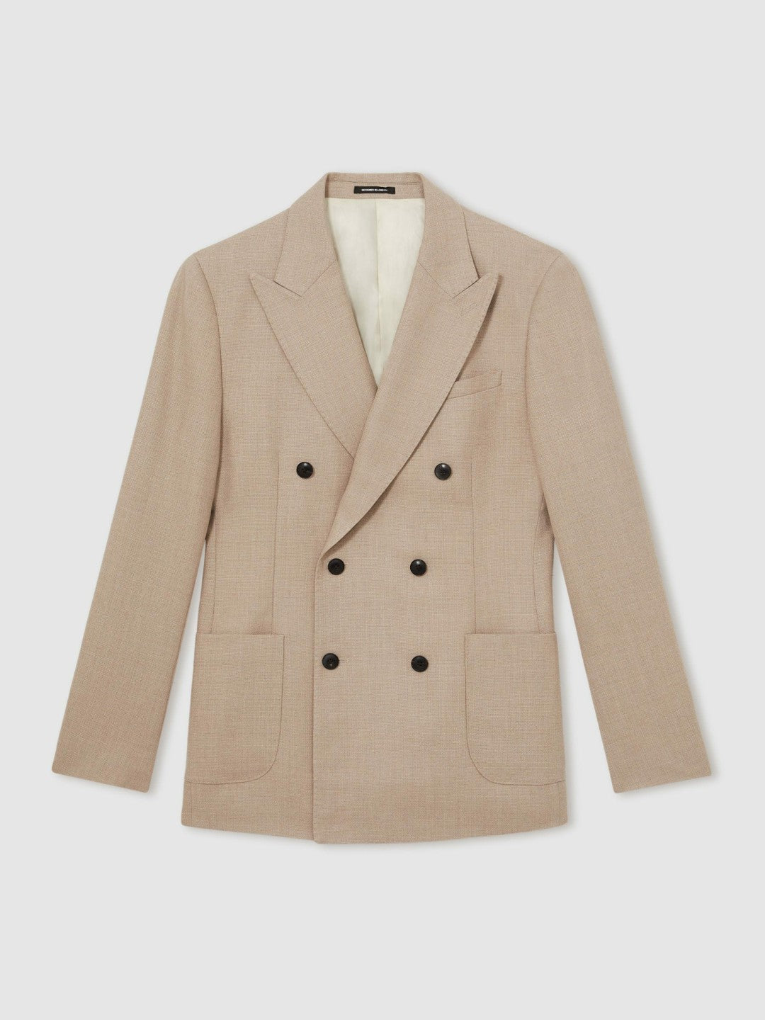 Reiss Slim-Fit Wool-Blend Double-Breasted Suit Blazer in Oatmeal Brown