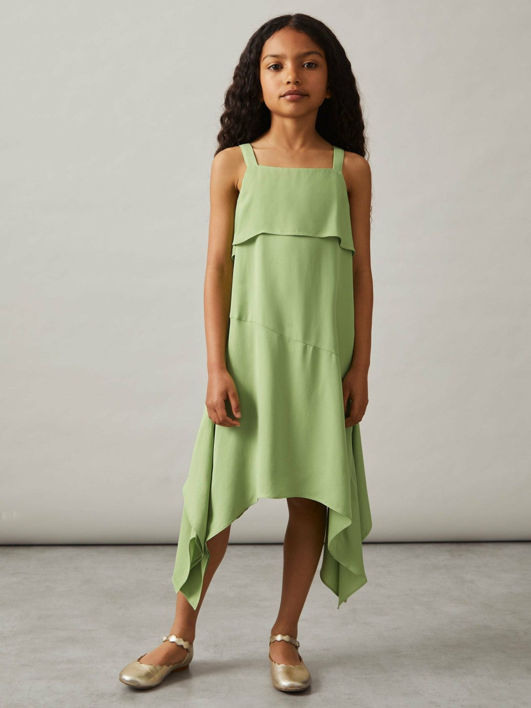 Reiss 13-14 yrs Handkerchief-Hem Sleeveless Dress in Green