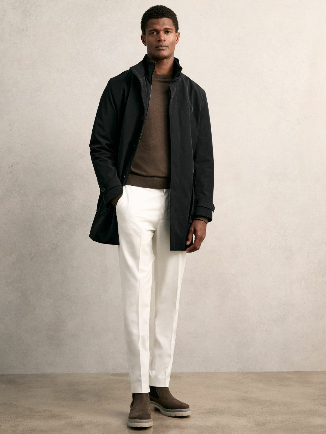 Reiss Hybrid Removable-Gilet Overcoat in Black