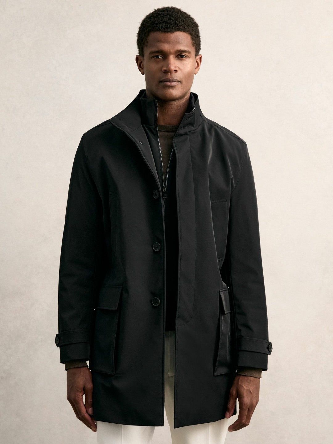 Reiss Hybrid Removable-Gilet Overcoat in Black