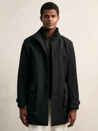 Reiss Hybrid Removable-Gilet Overcoat in Black