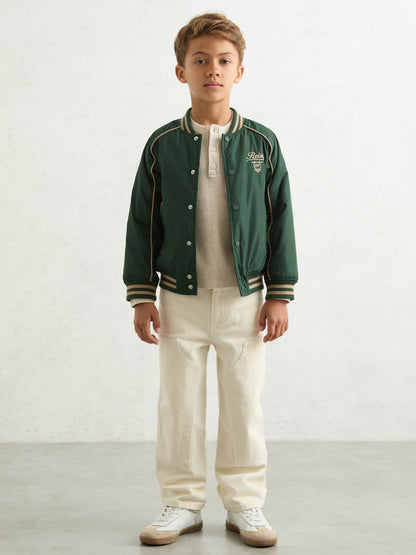 Reiss 13-14 yrs Motor Cars Embroidered Bomber Jacket in Forest Green/Off White