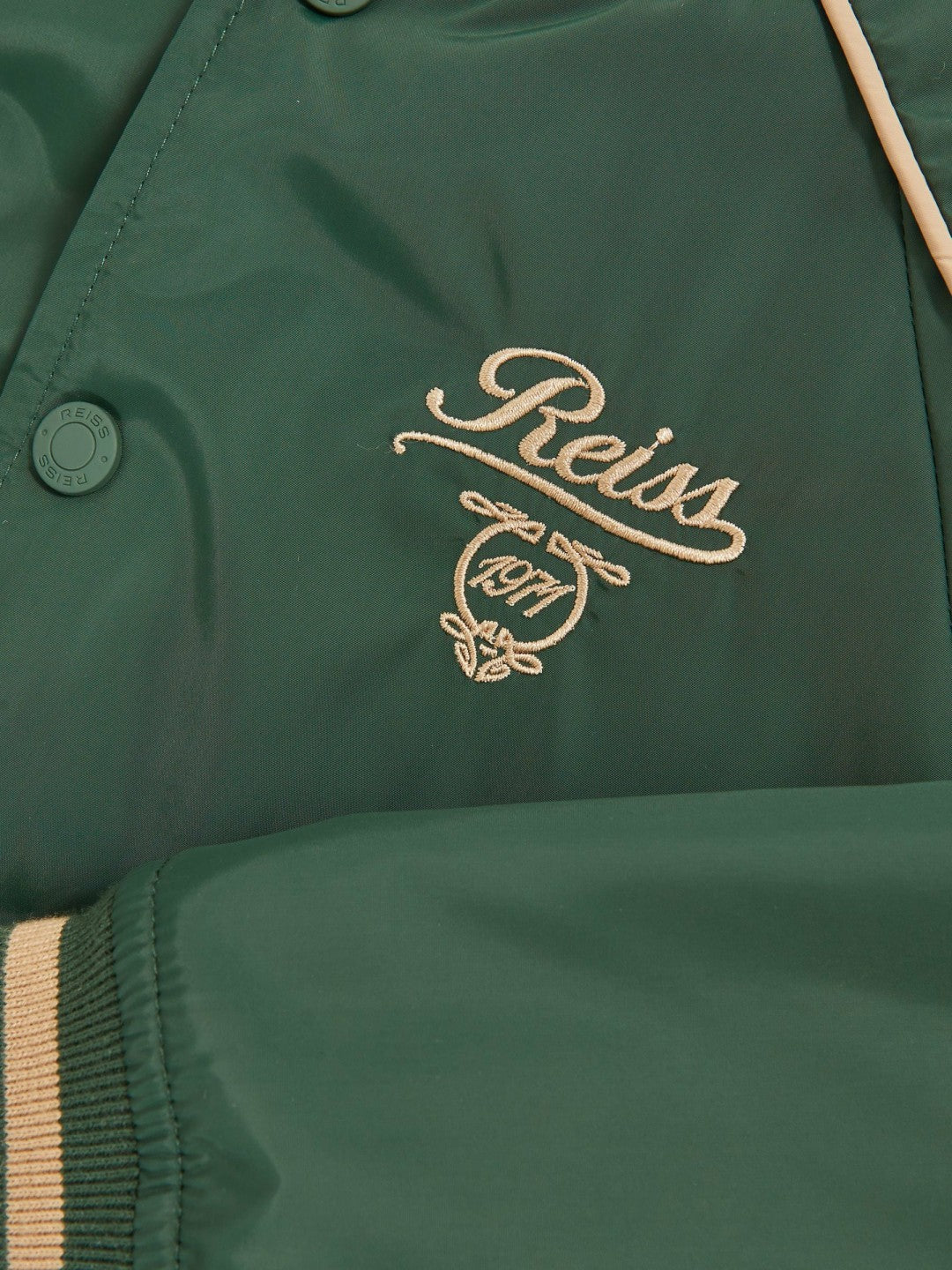 Reiss 13-14 yrs Motor Cars Embroidered Bomber Jacket in Forest Green/Off White