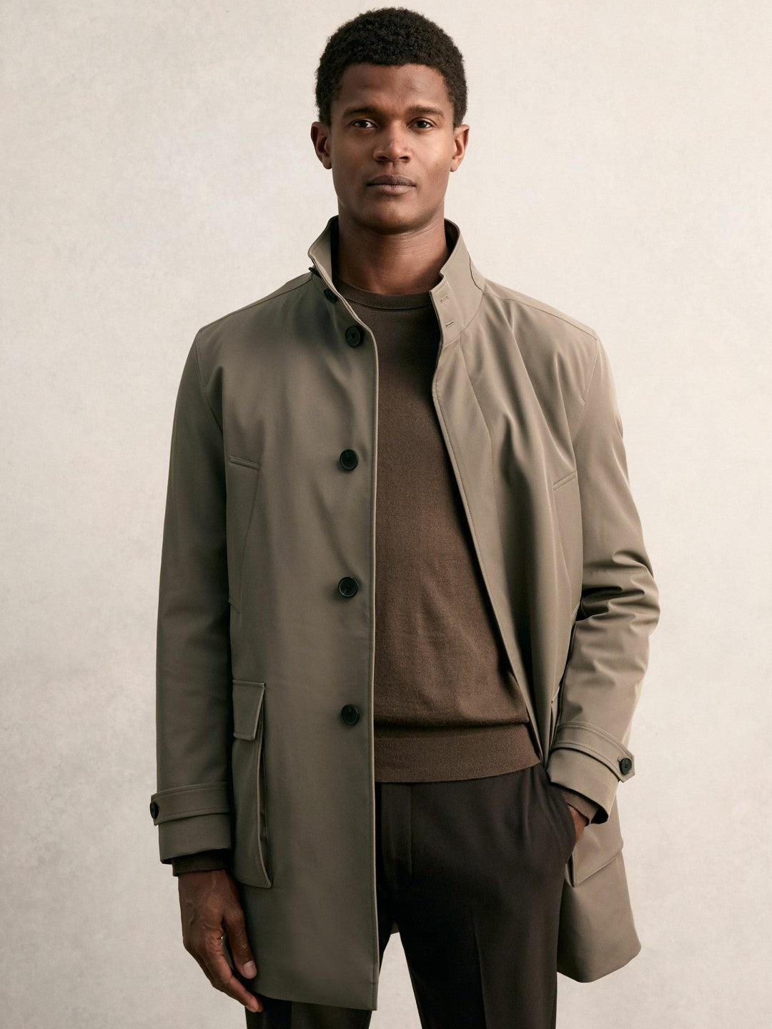 Reiss Hybrid Removable-Gilet Overcoat in Mushroom Brown