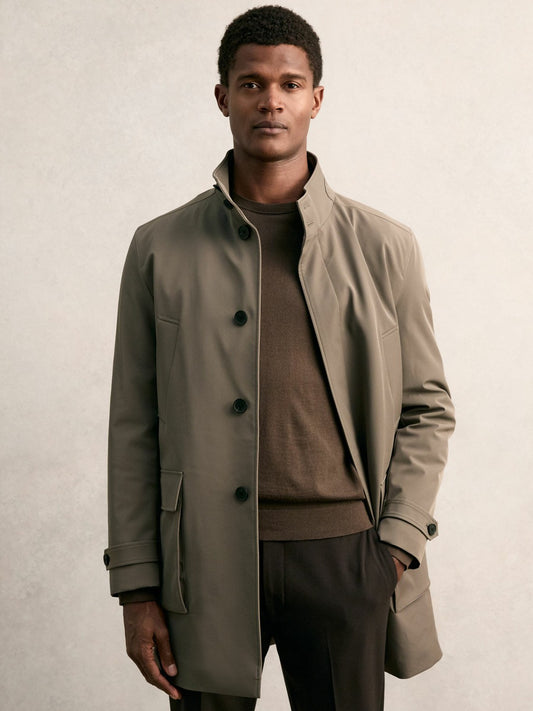 Reiss Hybrid Removable-Gilet Overcoat in Mushroom Brown