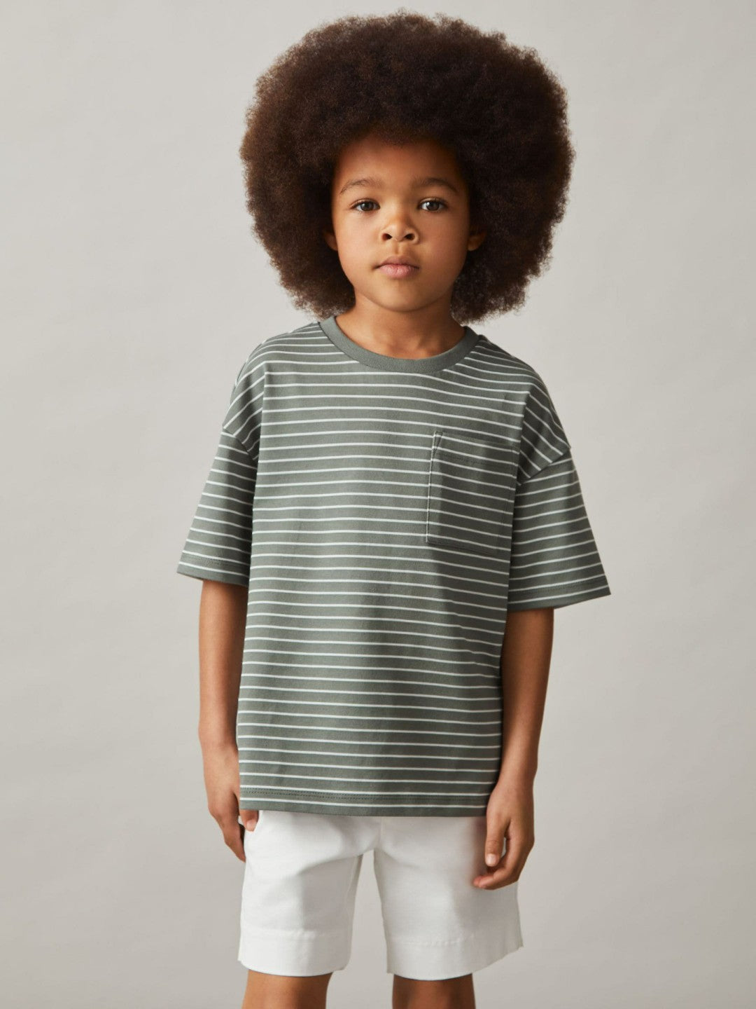 Reiss 13-14 yrs Cotton-Blend Stripe T-Shirt in Sage/White