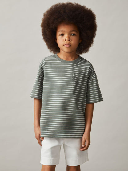Reiss 13-14 yrs Cotton-Blend Stripe T-Shirt in Sage/White