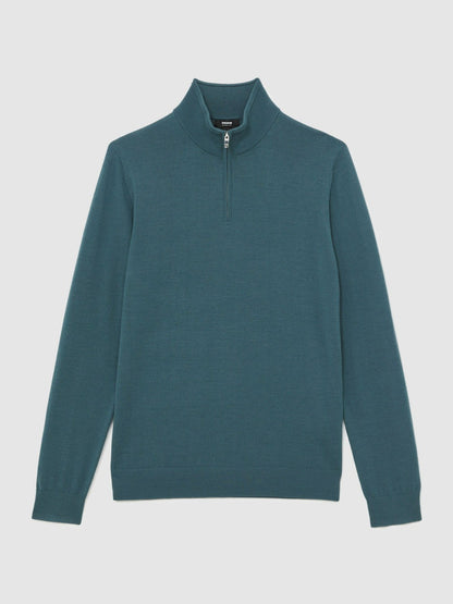 Reiss Merino Wool Half Zip Jumper in Orion Blue