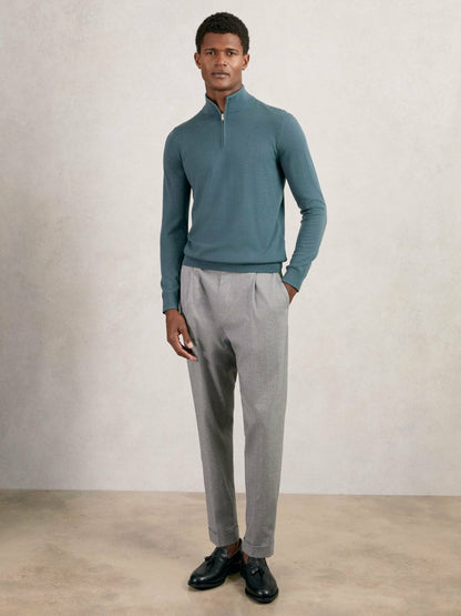 Reiss Merino Wool Half Zip Jumper in Orion Blue