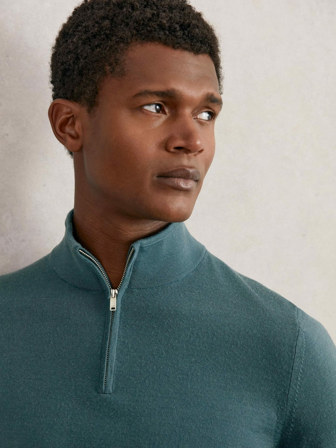Reiss Merino Wool Half Zip Jumper in Orion Blue