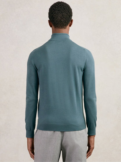 Reiss Merino Wool Half Zip Jumper in Orion Blue
