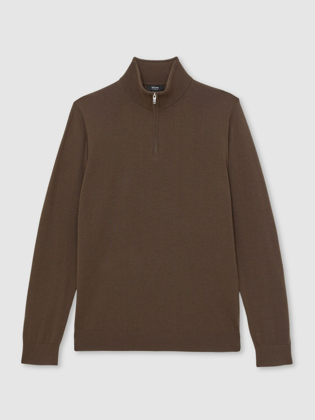 Reiss Merino Wool Half-Zip Jumper in Chocolate Brown