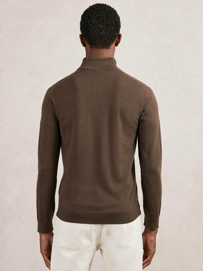 Reiss Merino Wool Half-Zip Jumper in Chocolate Brown
