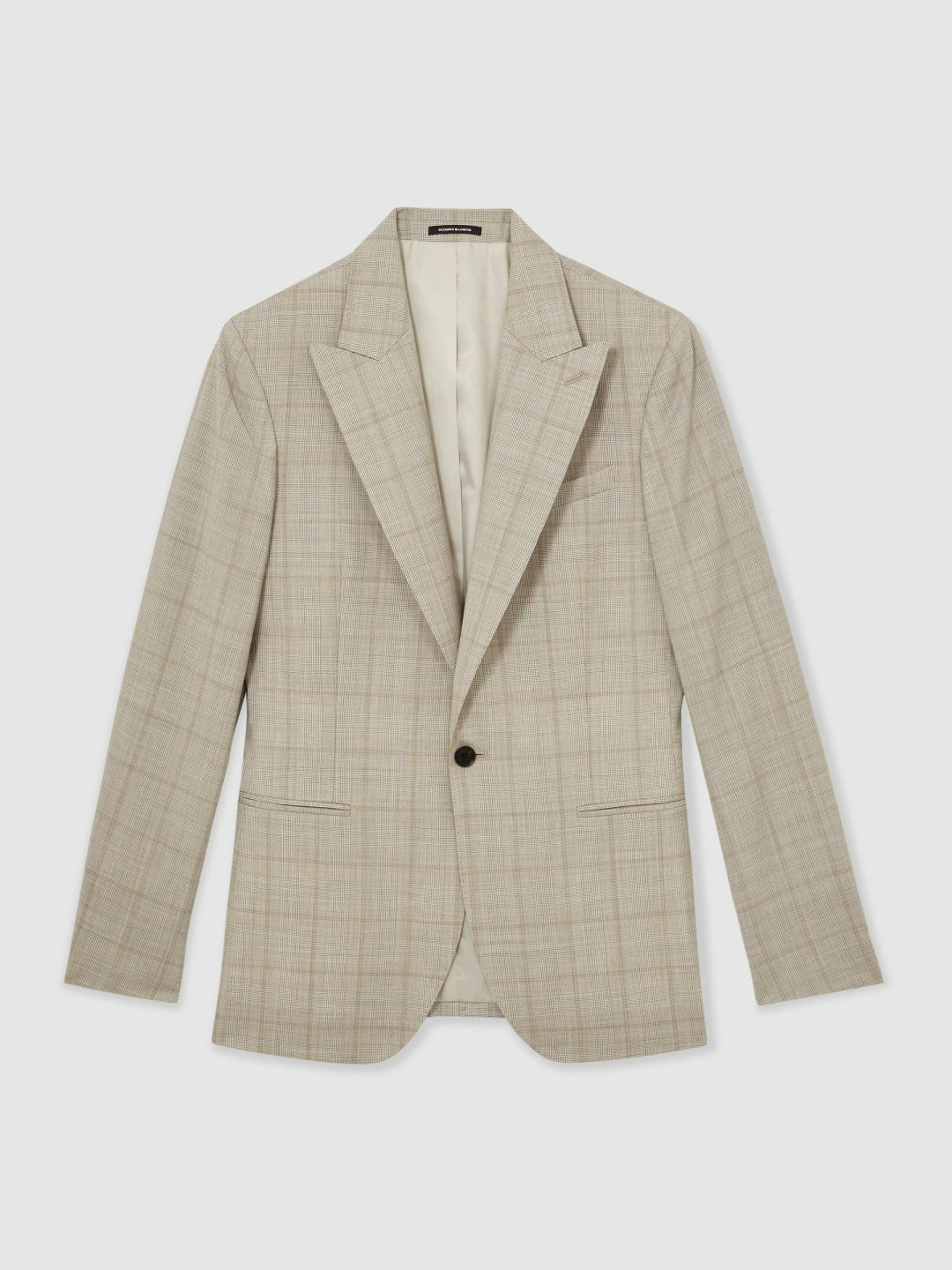 Reiss Slim-Fit Single-Breasted Wool Check Suit Blazer in Oatmeal Brown