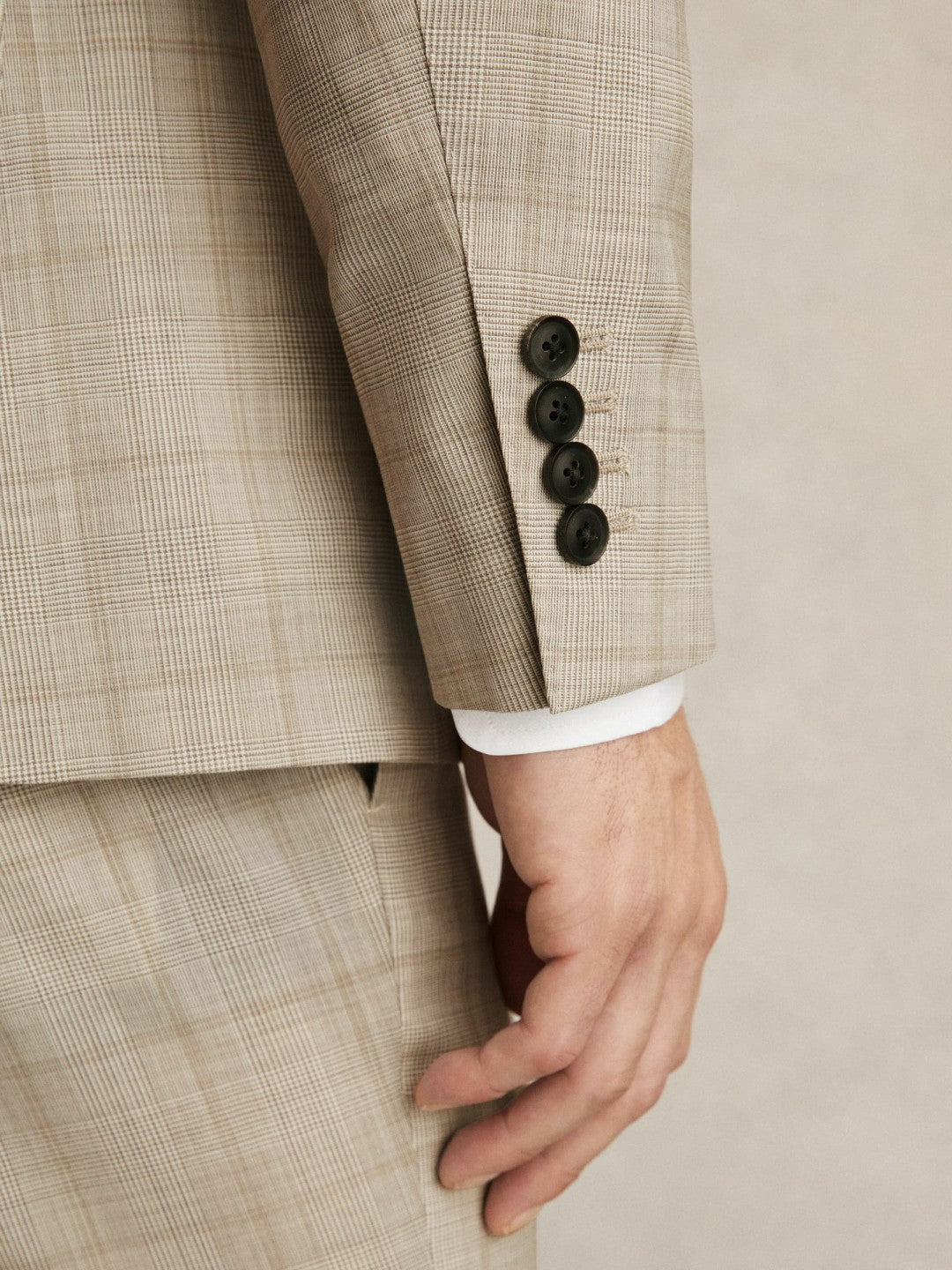 Reiss Slim-Fit Single-Breasted Wool Check Suit Blazer in Oatmeal Brown