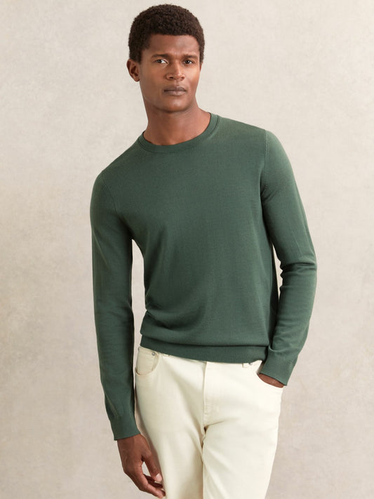 Reiss Merino-Wool Crew-Neck Jumper in Kale Green