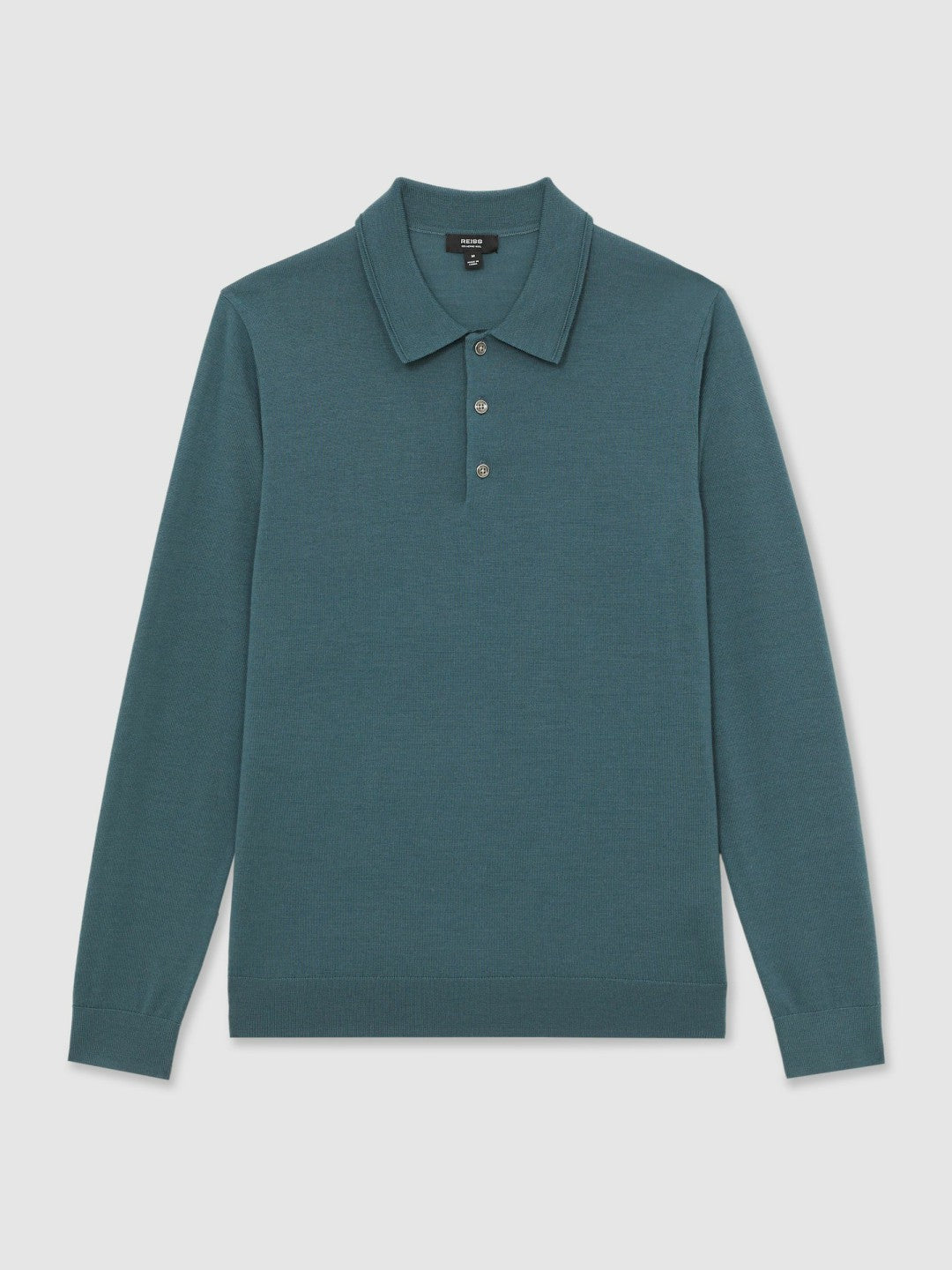 Reiss Merino Wool Long-Sleeve Polo Shirt in Orion Blue
