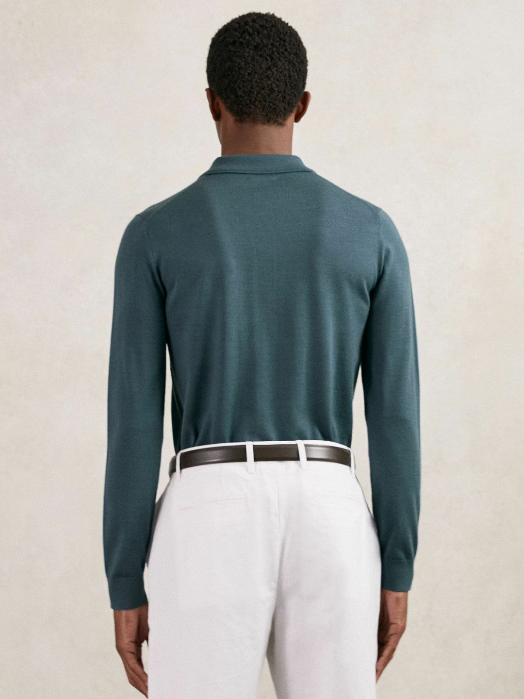 Reiss Merino Wool Long-Sleeve Polo Shirt in Orion Blue
