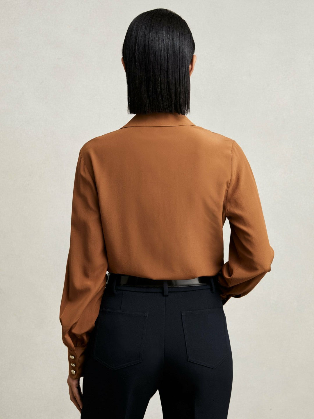 Reiss Silk Embossed-Button Shirt in Tan Brown